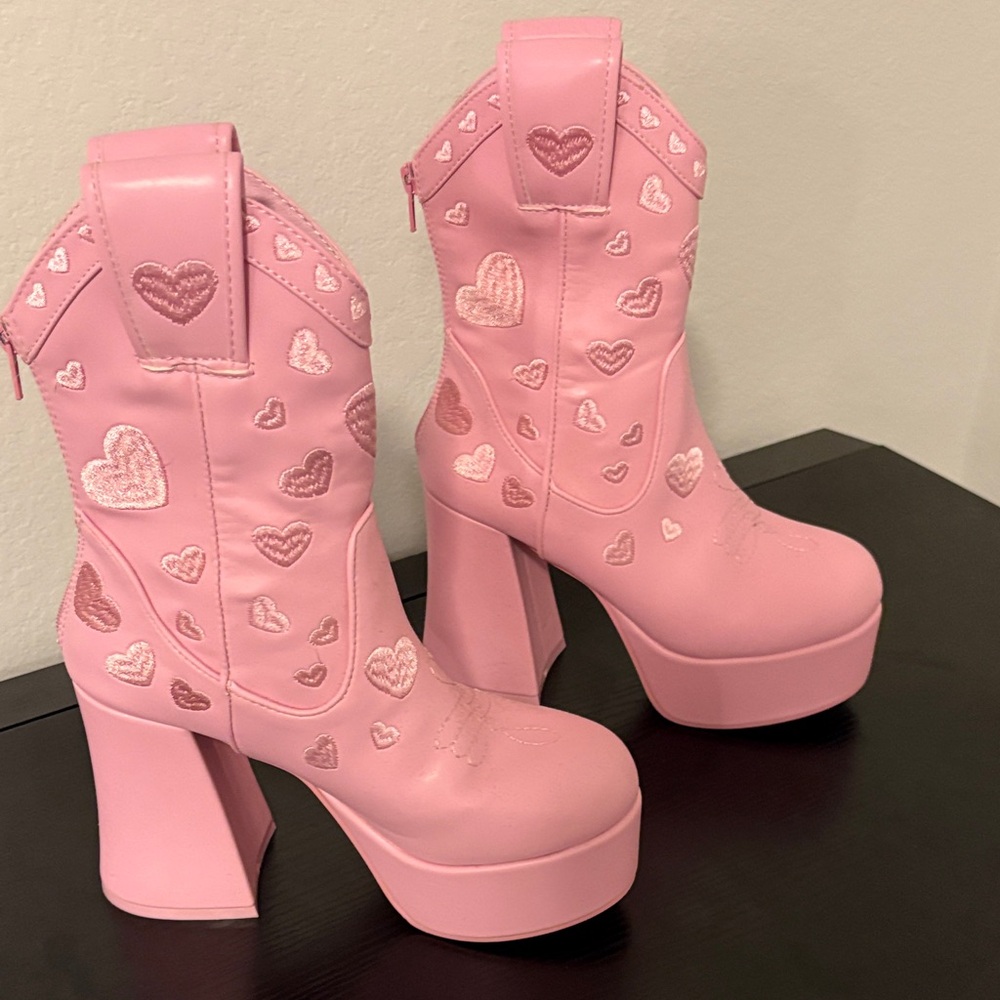 Pink Heart Embellished Women's Boots